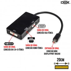 Cabo Adaptador Thunderbolt Mini Displayport Macho para HDMI/VGA/DVI 24+5 Fêmea 20cm AD-905A Dex